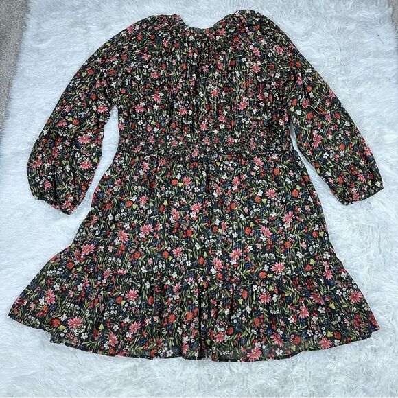 Old Navy Maternity Dress XXL Waist-Defined Black Floral Shine Gold Smocked Boho - Picture 4 of 14